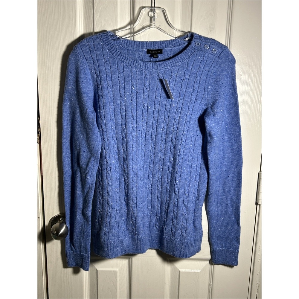 NWT Talbots Womens Blue Cable Knit Long Sleeve Pullover Sweater XS
